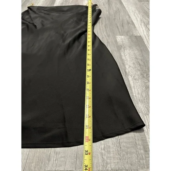 Urban‎ Outfitters Cowl Slip Dress Black Mini Dress Gold Chain Straps Zip Medium - Picture 12 of 12